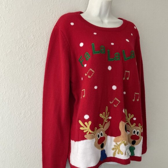 FA LA LA LA LA REINDEER UGLY HOLIDAY TIME SWEATER - Picture 3 of 9